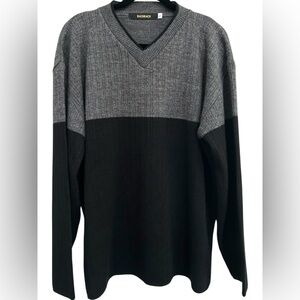 Vintage Men’s Bachrach Italian Yarn Gray Black V‎ Neck Wool Y2K Sweater Large